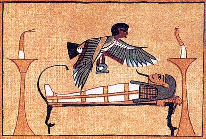 Image d'un papyrus représentant un sarcophage