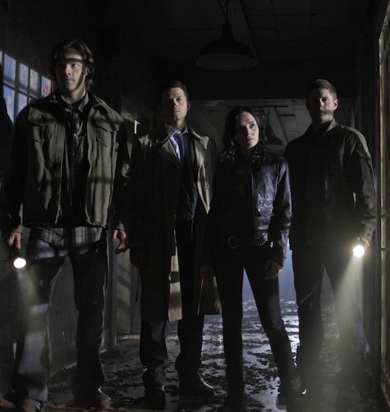 Sam (Jared Padalecki), Castiel (Misha Collins), Meg (Rachel Miner) et Dean (Jensen Ackles)